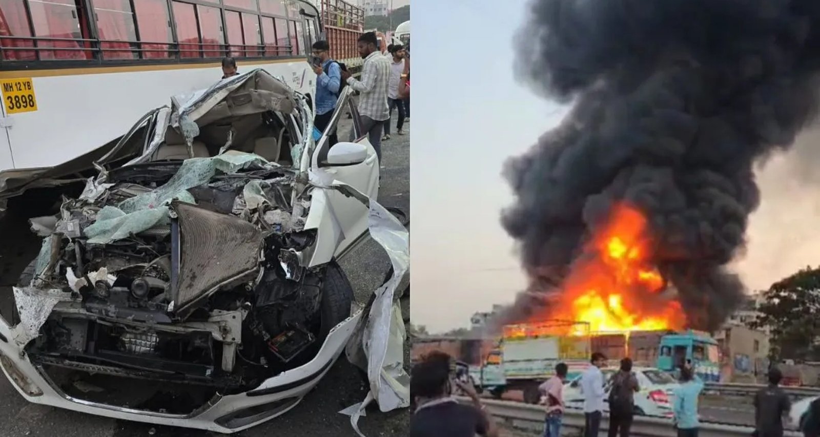 મહારાષ્ટ્રના પુણેમાં મોટો અકસ્માત: બે કન્ટેનર ટ્રક વચ્ચે કાર કચડાઈ જતાં 7 લોકોના મોત, અનેક ઘાયલ